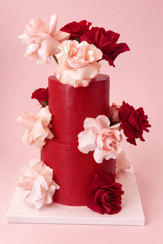 The Rose Garden Cake - Blush Two Tier with Fresh Roses