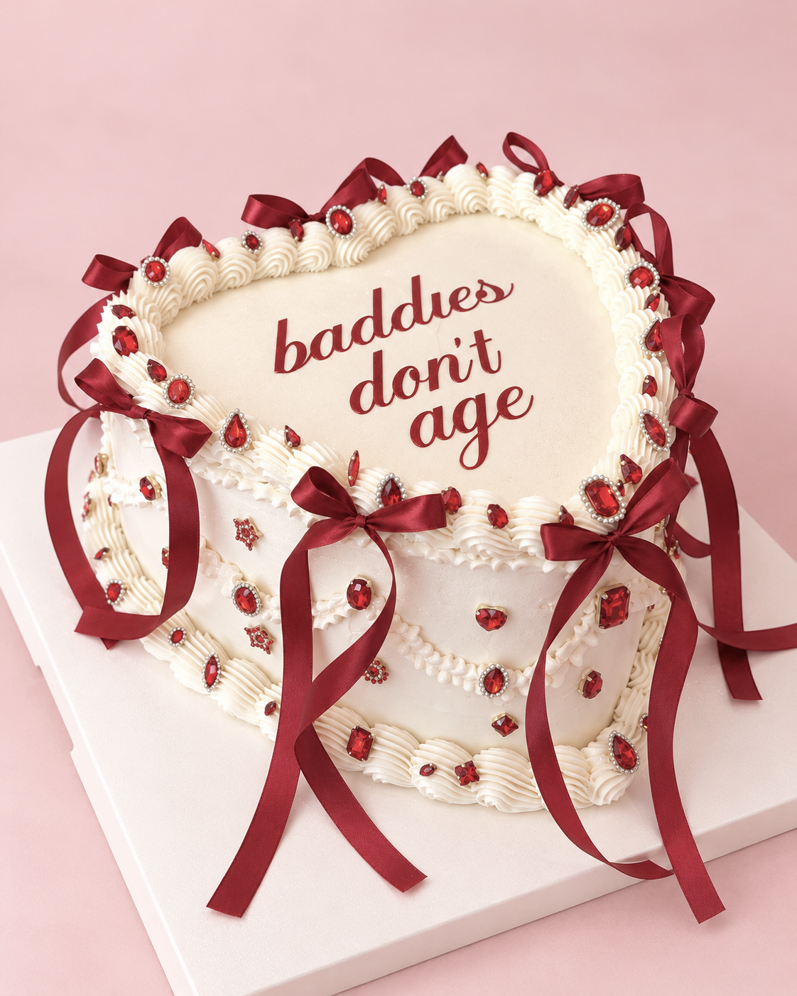 Bejeweled White & Red Heart Cake with Custom Message