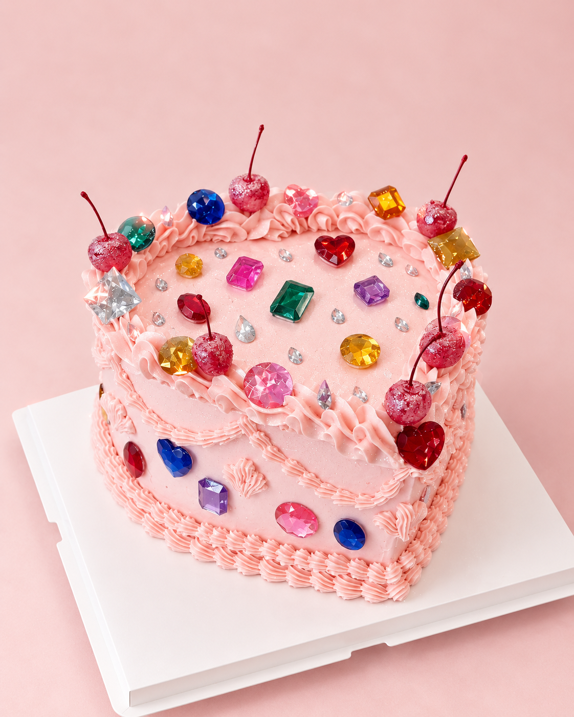 Bejeweled Vintage Luxe Cake - Pink Heart