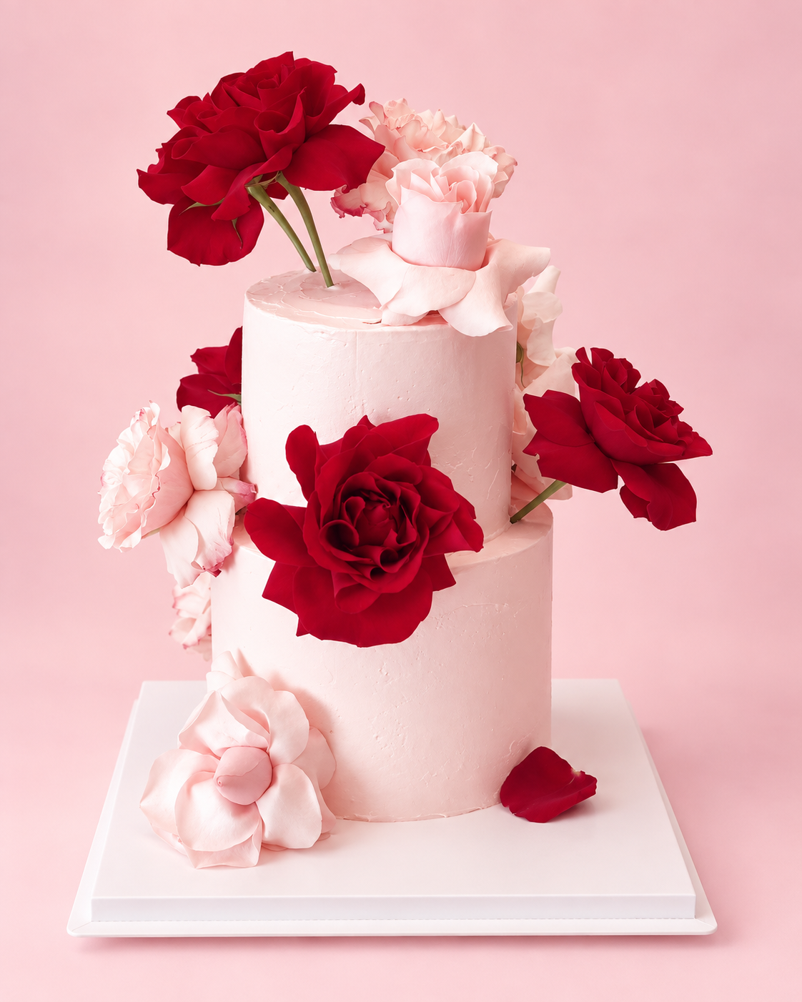 The Rose Garden Cake - Blush Two Tier with Fresh Roses