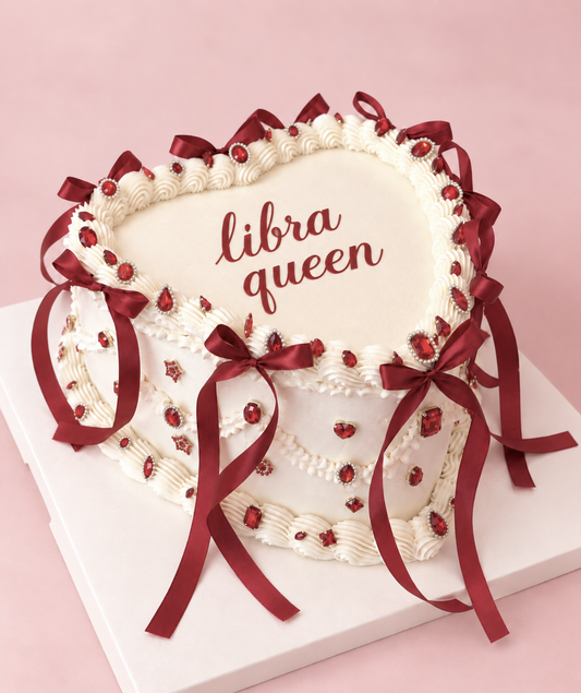 Bejeweled White & Red Heart Cake with Custom Message