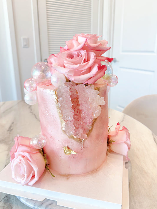 Crystal Cake with 24k Edible Gold Details - 6” Single Tier