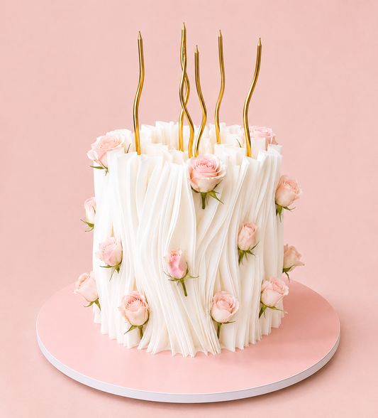 "Le Papier Cake" Petite Wafer Paper Cake with Mini Blush Roses  - 6"