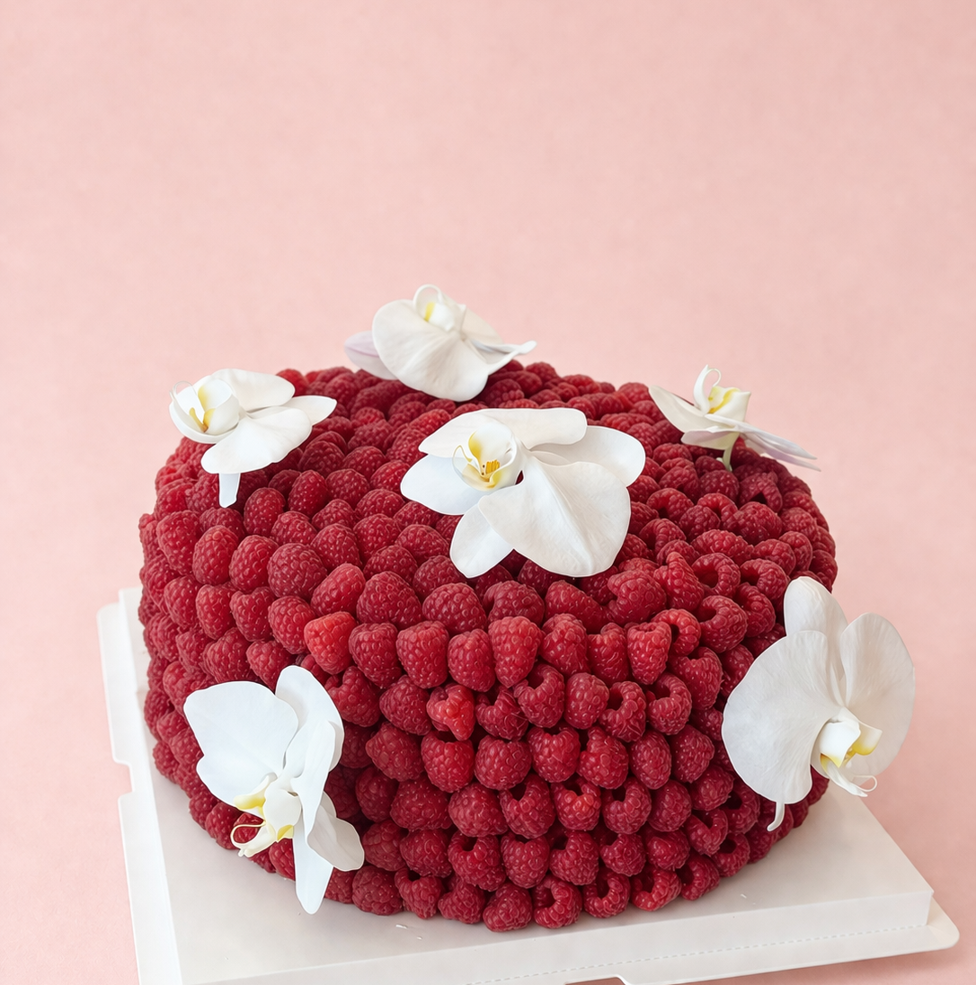 The Berry Opulence Cake with Orchids - Raspberries